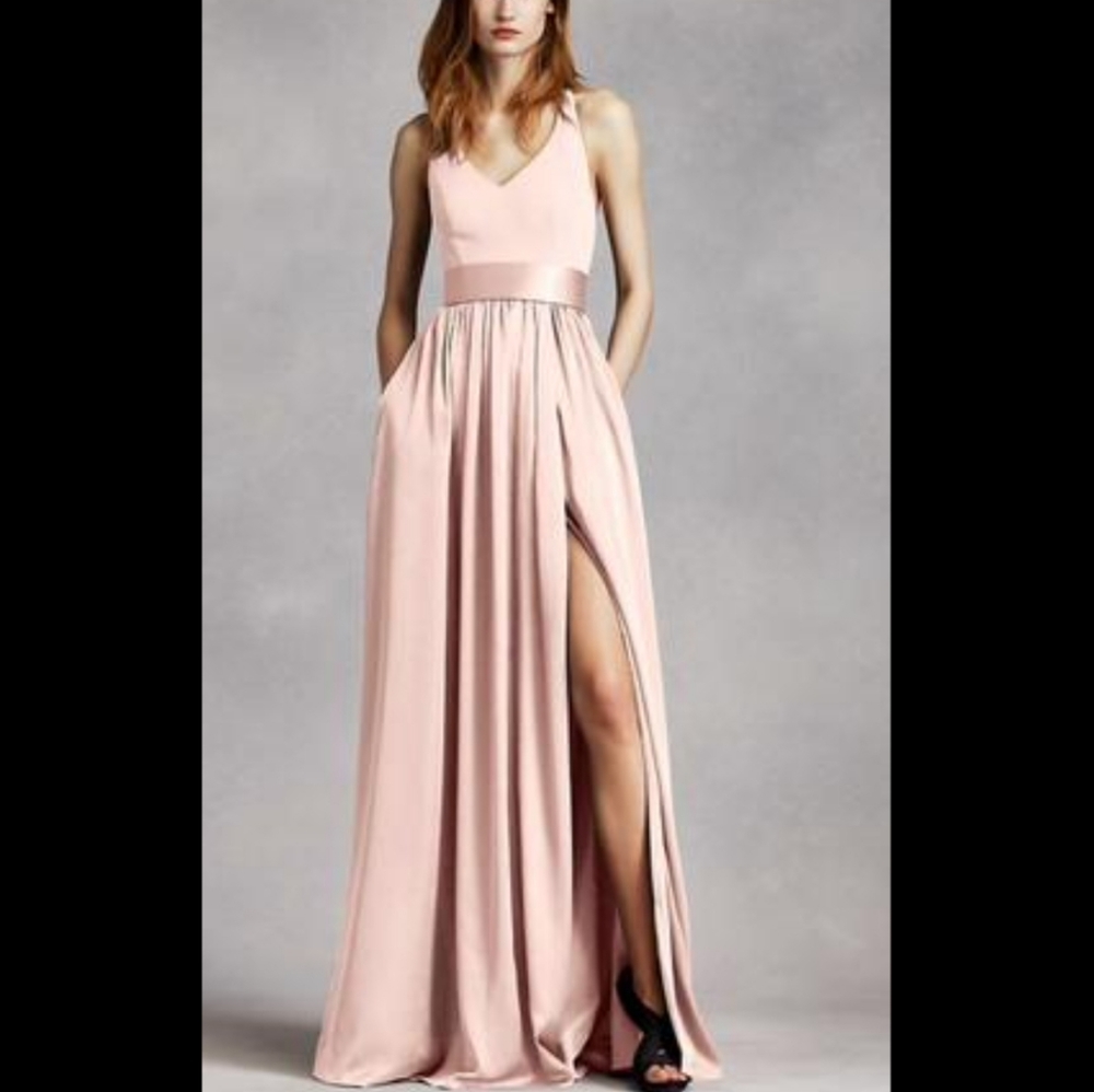 White by vera wang pink bridesmaids dress